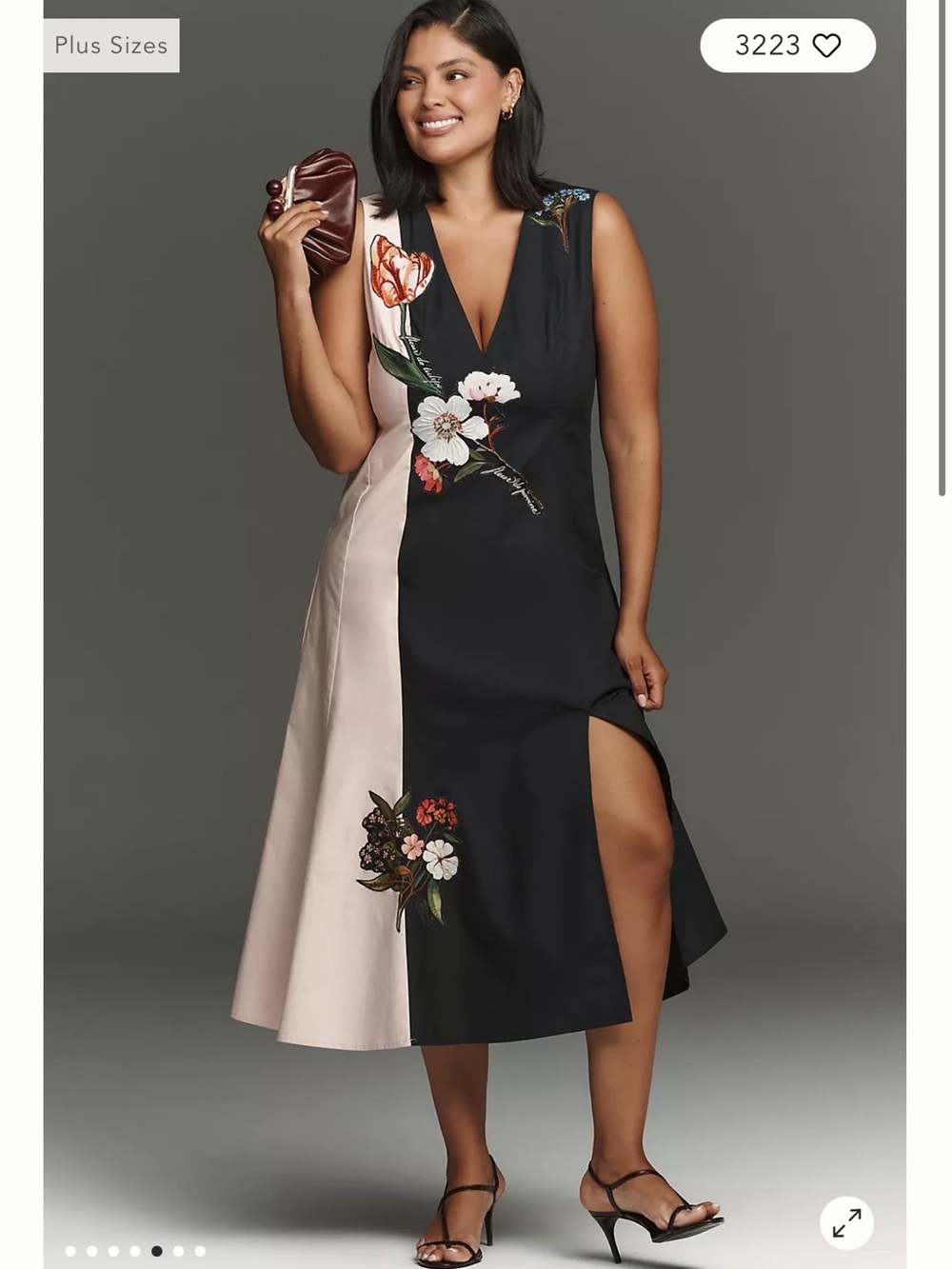 Anthropologie Pink & Navy Floral V-Neck Colorblock Maxi Dress